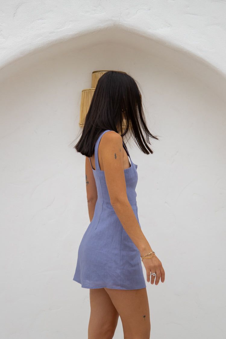 Florentina Button Front Linen Mini Dress Indigo sold by Verge Girl product image thumbnail 3
