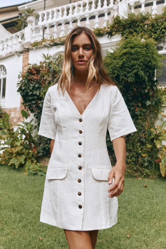 Grace Linen Mini Dress White sold by Verge Girl