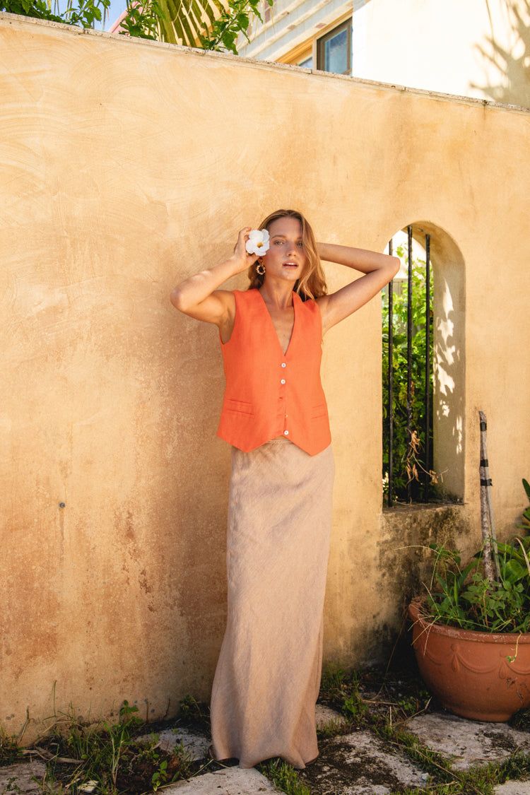VRG GRL Italian Streets Linen Vest // Orange sold by Verge Girl product image thumbnail 2