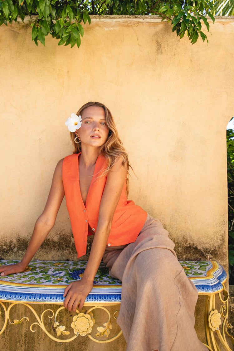 VRG GRL Italian Streets Linen Vest // Orange sold by Verge Girl