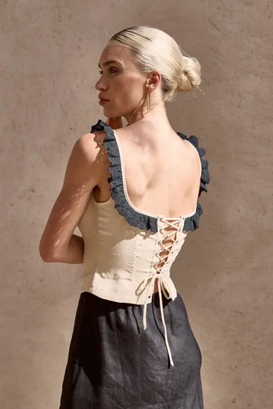 De La Luna Linen Top Natural sold by Verge Girl