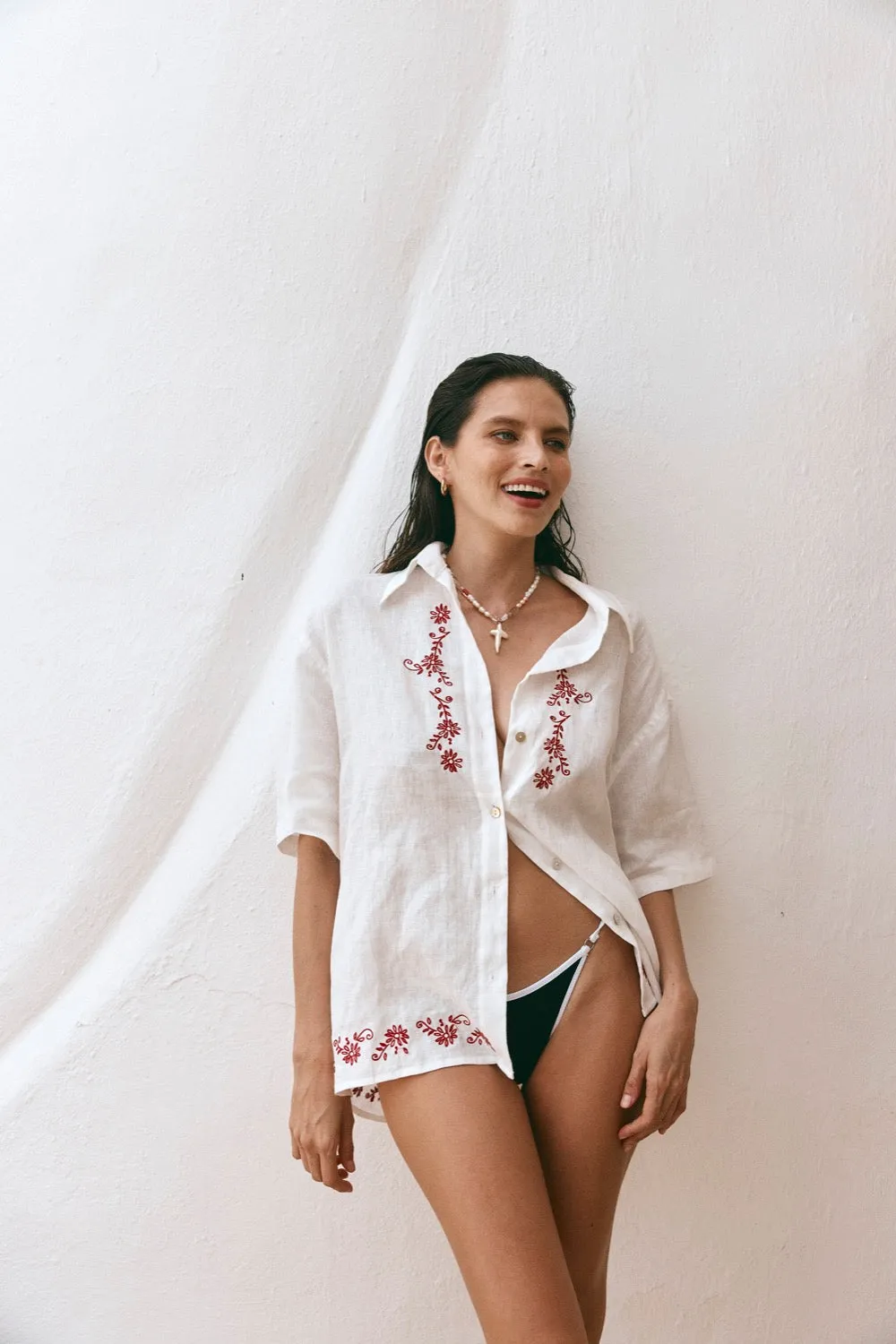 Clara Linen Shirt Rosette sold by Verge Girl