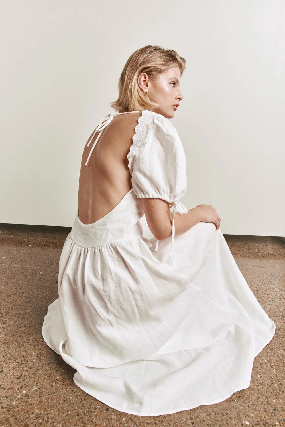 Paradiso Linen Midi Dress White sold by Verge Girl