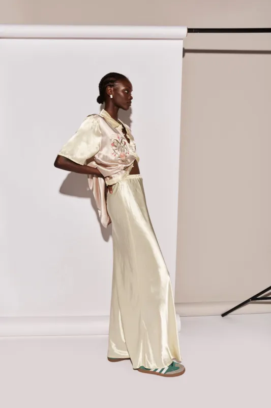 Florence Bias Cut Maxi Skirt Butter sold by Verge Girl