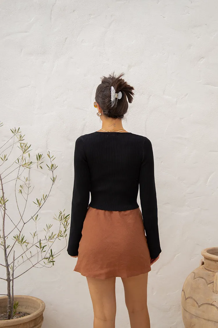 The Way To San Jose Bias Cut Linen Mini Skirt Brown sold by Verge Girl product image thumbnail 5