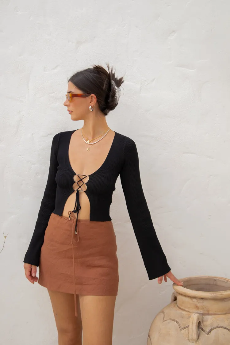 The Way To San Jose Bias Cut Linen Mini Skirt Brown sold by Verge Girl product image thumbnail 2