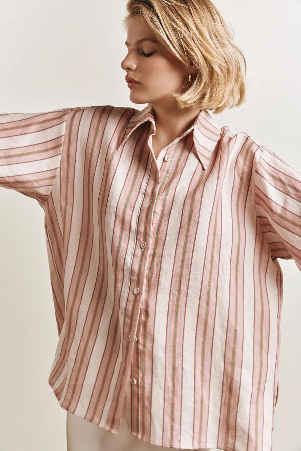 Leila Linen Shirt Pink Stripe sold by Verge Girl product image thumbnail 5
