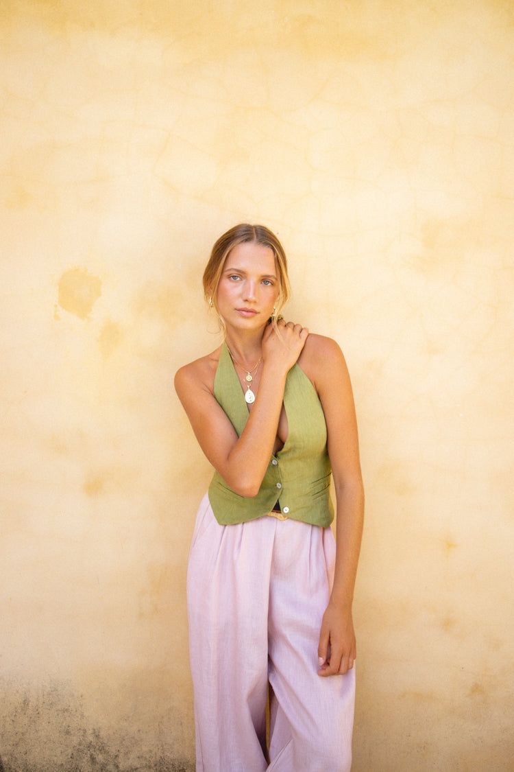 VRG GRL Los Cabos Linen Halter Vest // Olive sold by Verge Girl product image thumbnail 6