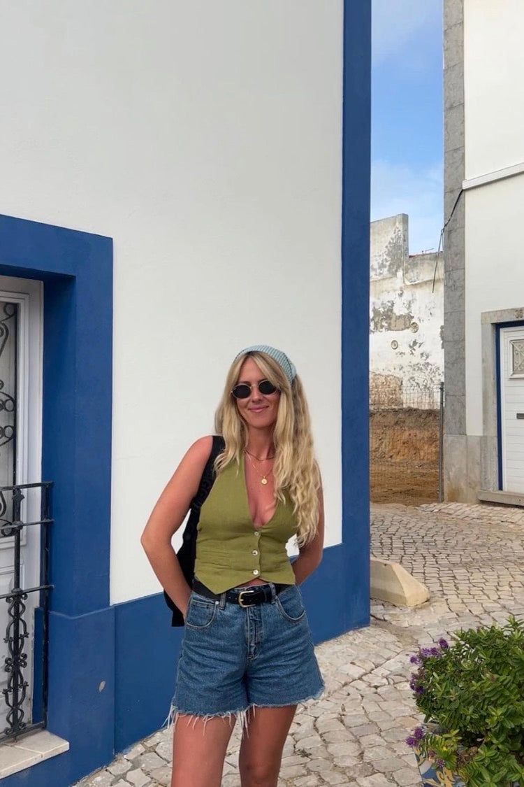 VRG GRL Los Cabos Linen Halter Vest // Olive sold by Verge Girl product image thumbnail 3