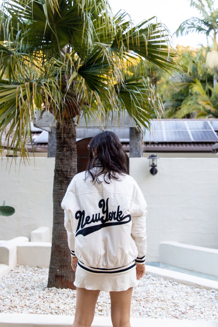 New York Bomber Jacket Cream sold by Verge Girl