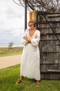 VRG GRL Destinations Linen Smock Midi Dress // White sold by Verge Girl