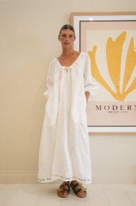 VRG GRL Destinations Linen Smock Midi Dress // White sold by Verge Girl