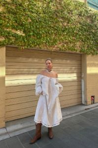 VRG GRL Destinations Linen Smock Midi Dress // White sold by Verge Girl
