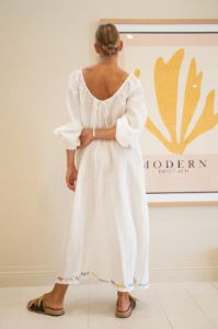 VRG GRL Destinations Linen Smock Midi Dress // White sold by Verge Girl