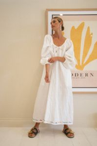 VRG GRL Destinations Linen Smock Midi Dress // White sold by Verge Girl
