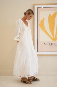 VRG GRL Destinations Linen Smock Midi Dress // White sold by Verge Girl
