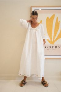 VRG GRL Destinations Linen Smock Midi Dress // White sold by Verge Girl