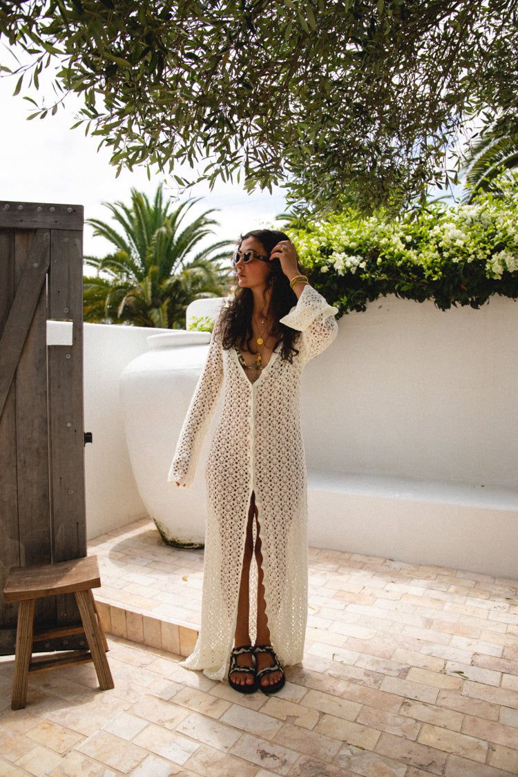 VRG GRL Beach To Bar Knit Maxi Dress // White sold by Verge Girl