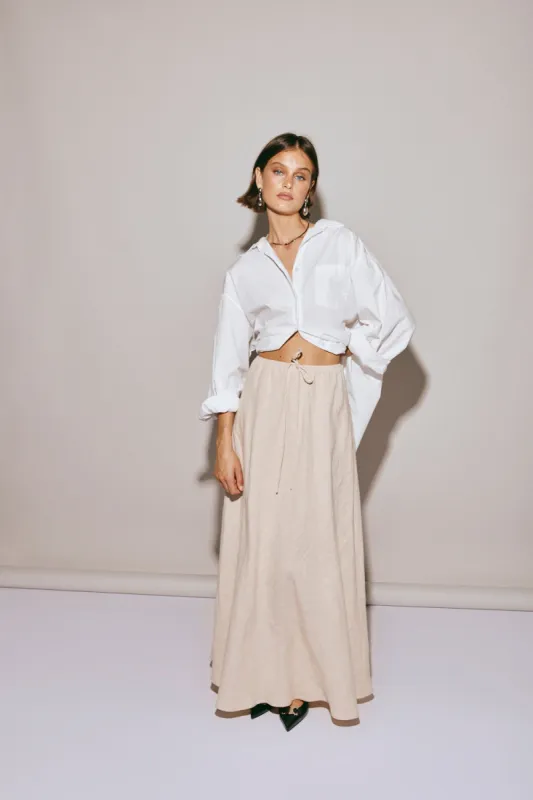 Elodie Linen Maxi Skirt Oatmeal sold by Verge Girl
