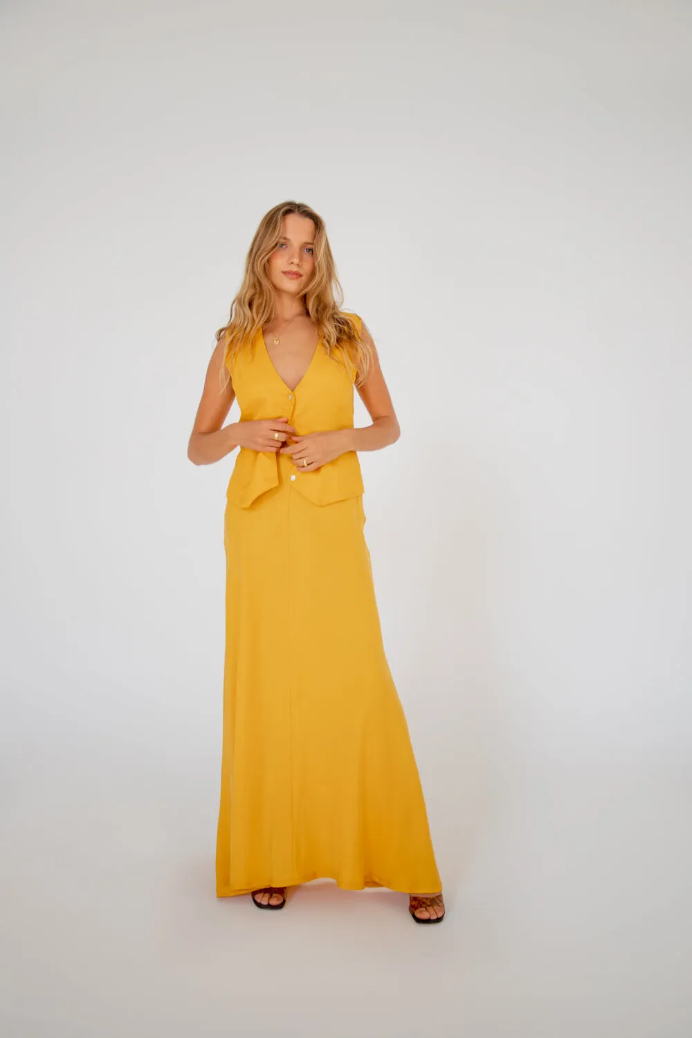 Carmine Bias Cut Maxi Skirt Mustard sold by Verge Girl product image thumbnail 5
