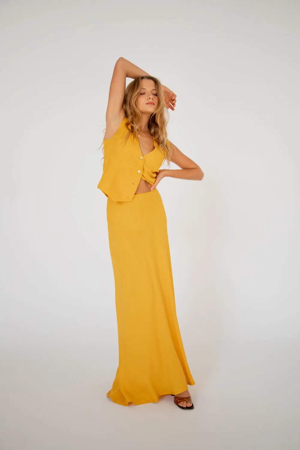 Carmine Bias Cut Maxi Skirt Mustard sold by Verge Girl product image thumbnail 2