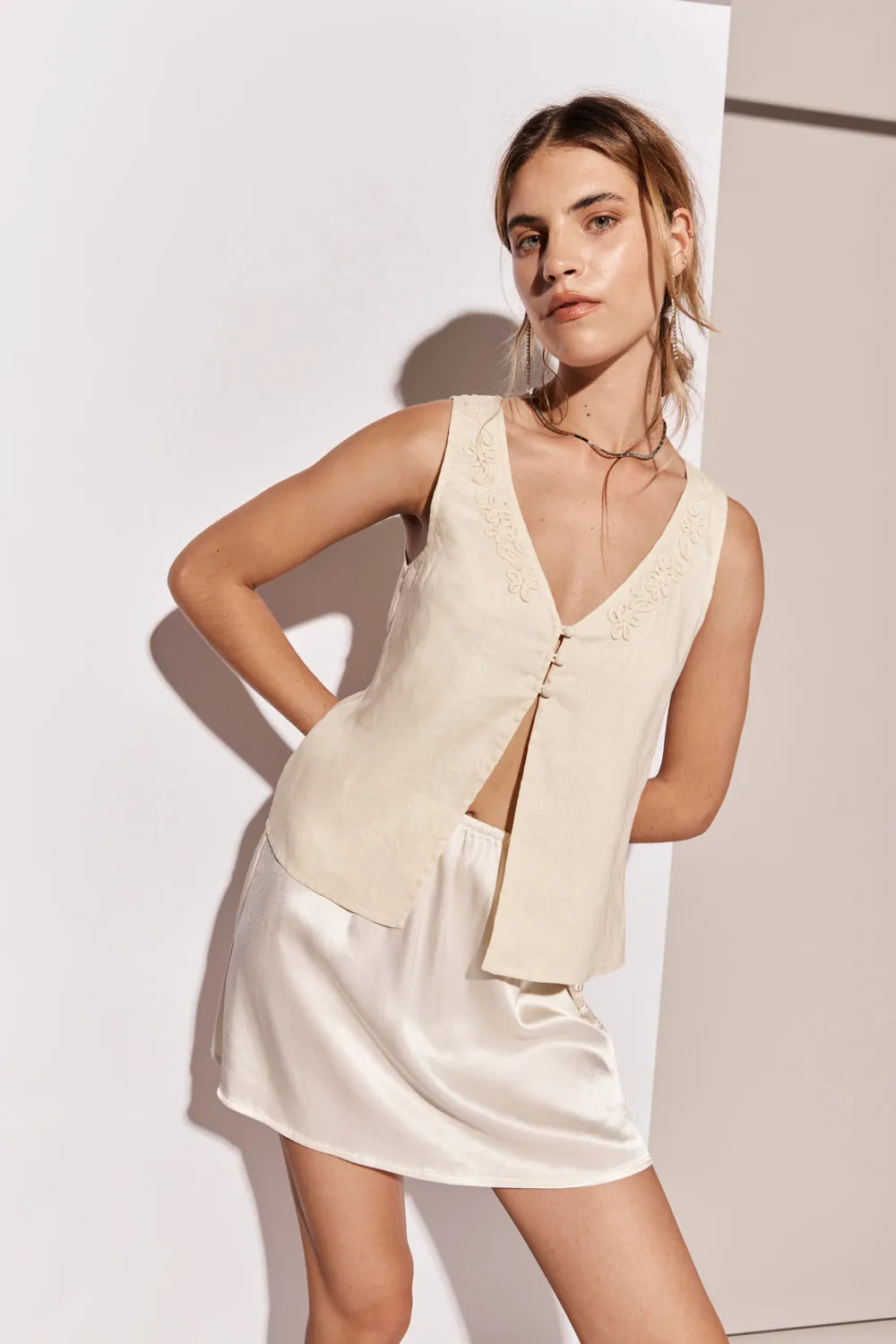 Bordeaux Linen Top Cream sold by Verge Girl product image thumbnail 3