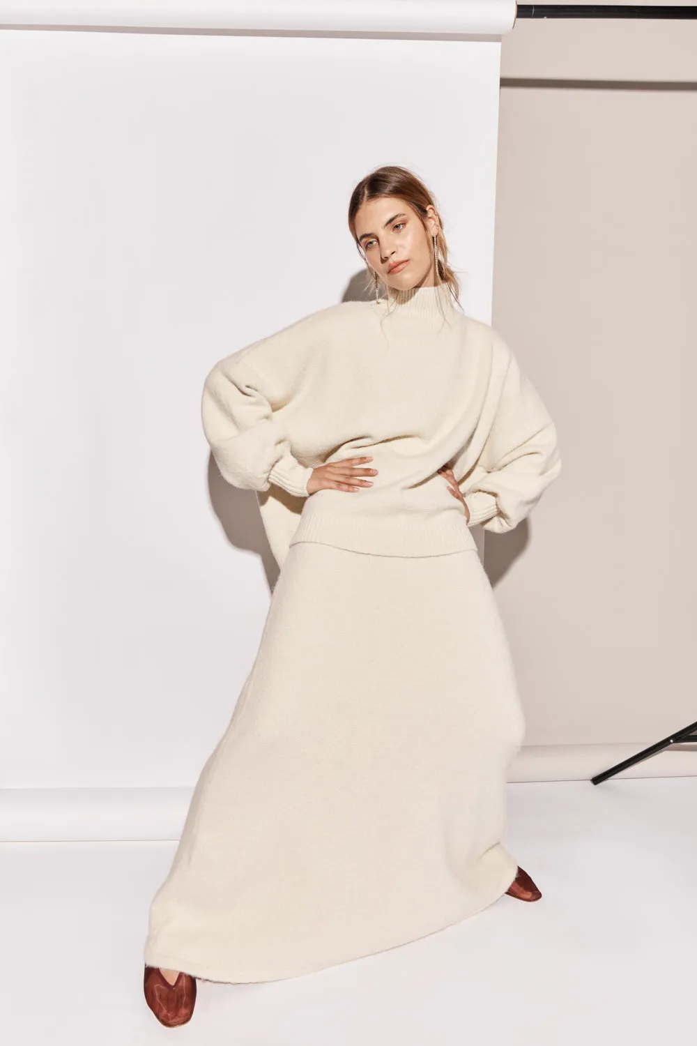 Lya Knit Maxi Skirt Cream sold by Verge Girl