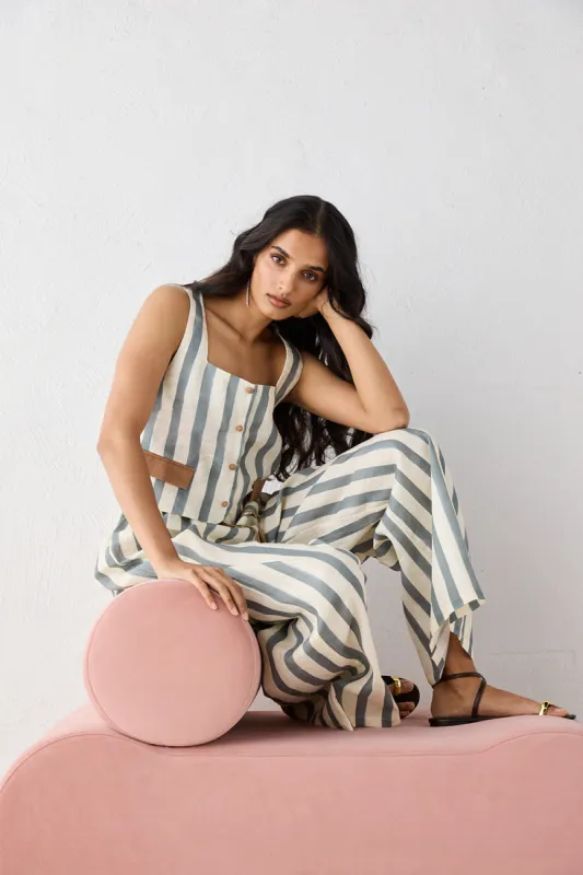 Sadie Linen Top Tide sold by Verge Girl