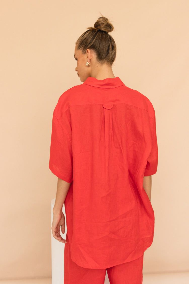 VRG GRL Capri Linen Button Front Shirt // Red sold by Verge Girl product image thumbnail 8