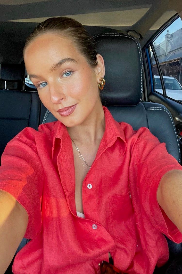 VRG GRL Capri Linen Button Front Shirt // Red sold by Verge Girl product image thumbnail 4