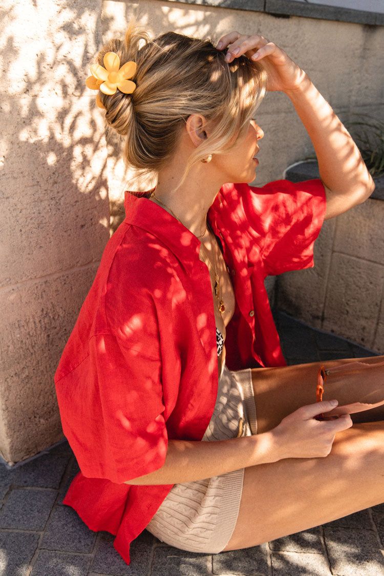 VRG GRL Capri Linen Button Front Shirt // Red sold by Verge Girl product image thumbnail 2