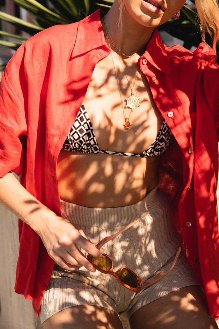 VRG GRL Capri Linen Button Front Shirt // Red sold by Verge Girl product image thumbnail 7