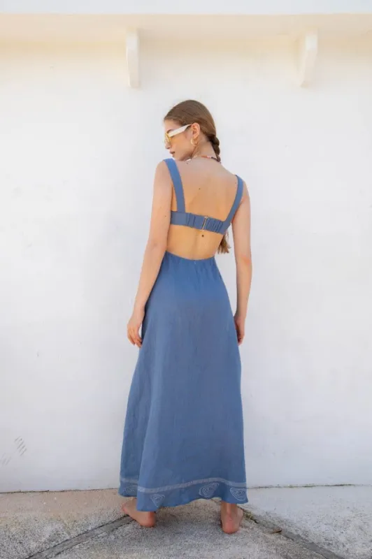 VRG GRL Francesca Linen Midi Dress // Blue sold by Verge Girl