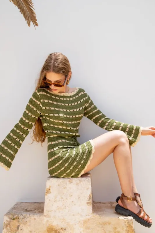 VRG GRL Harmonia Crochet Mini Dress // Olive sold by Verge Girl