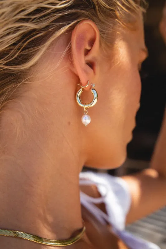 Elusive Blues Pearl Hoops Gold made by Verge Girl