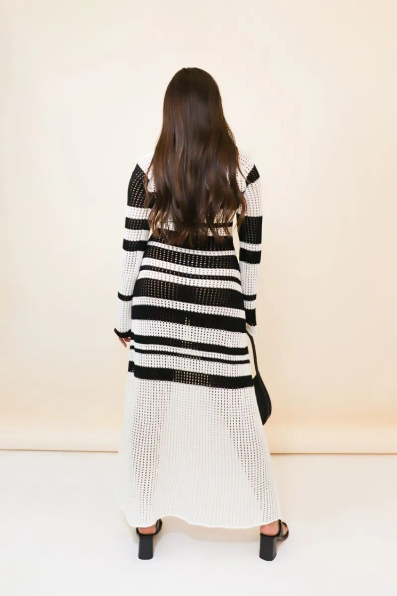 black short dresses for women Tatiana Lace-Up Decollete Crochet Dress in White-Black