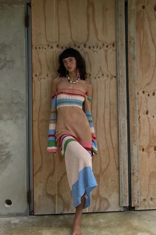 VRG GRL Work Of Art Crochet Maxi Dress // Multi