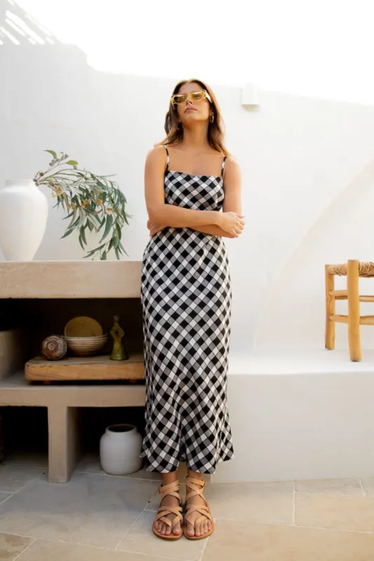 VRG GRL Nights In Ipanema Bias Cut Midi Dress // Black Check sold by Verge Girl