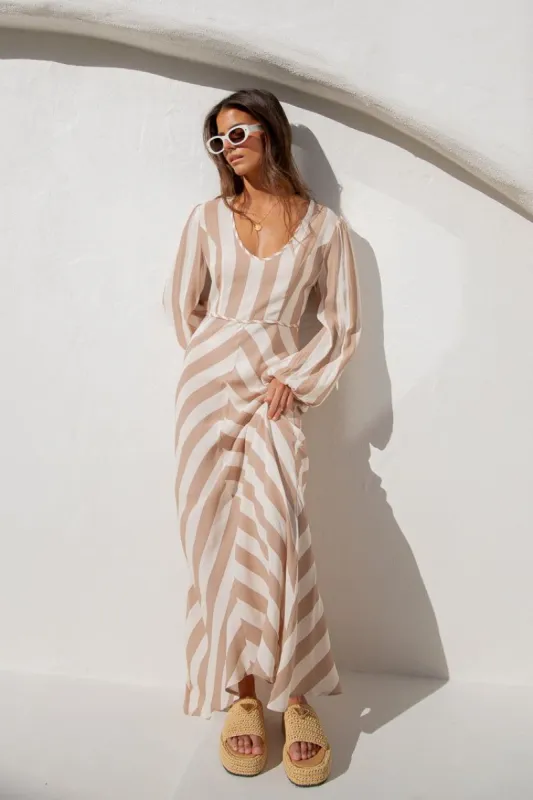 VRG GRL La Seine Bias Cut Maxi Dress // Stripe sold by Verge Girl