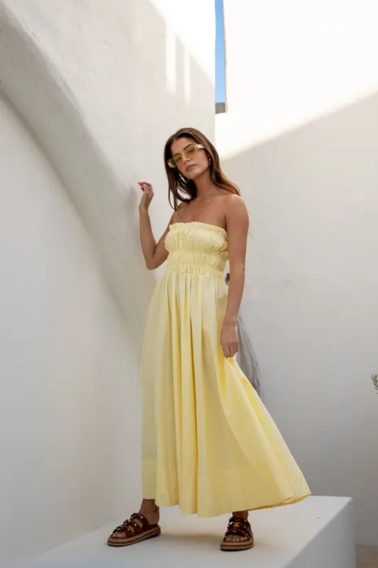 VRG GRL Vacanza Midi Dress // Lemon sold by Verge Girl
