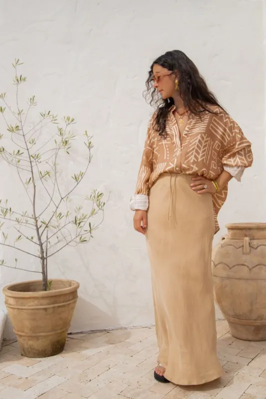 VRG GRL Visions Bias Cut Maxi Skirt // Beige sold by Verge Girl