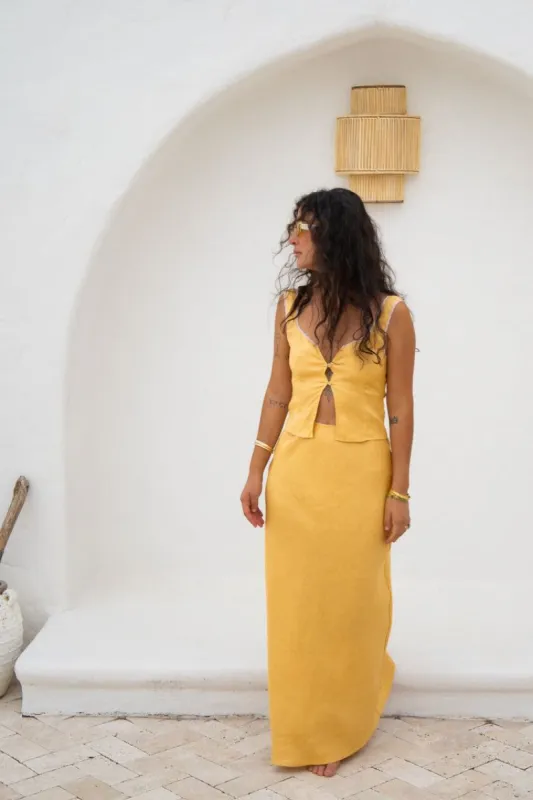 VRG GRL Italian Streets Linen Bias Cut Maxi Skirt // Yellow sold by Verge Girl