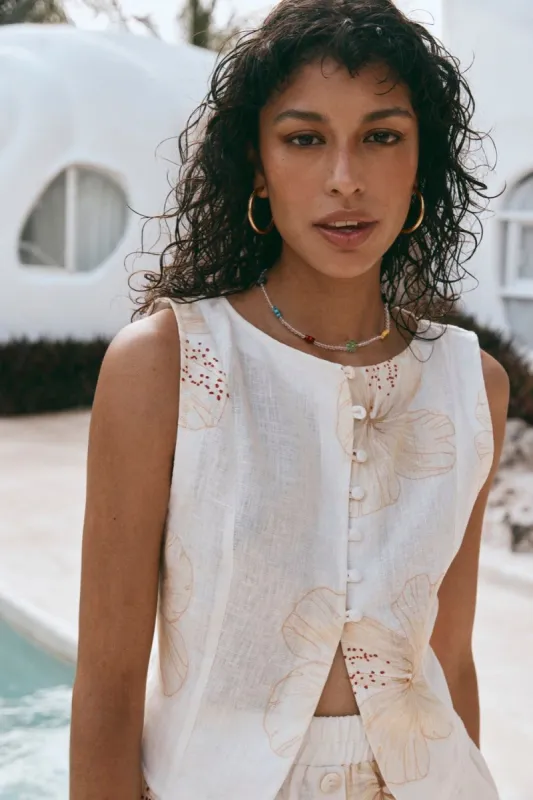 Celeste Linen Top Florage sold by Verge Girl