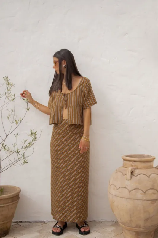 VRG GRL Italian Streets Bias Cut Maxi Skirt // Stripe sold by Verge Girl