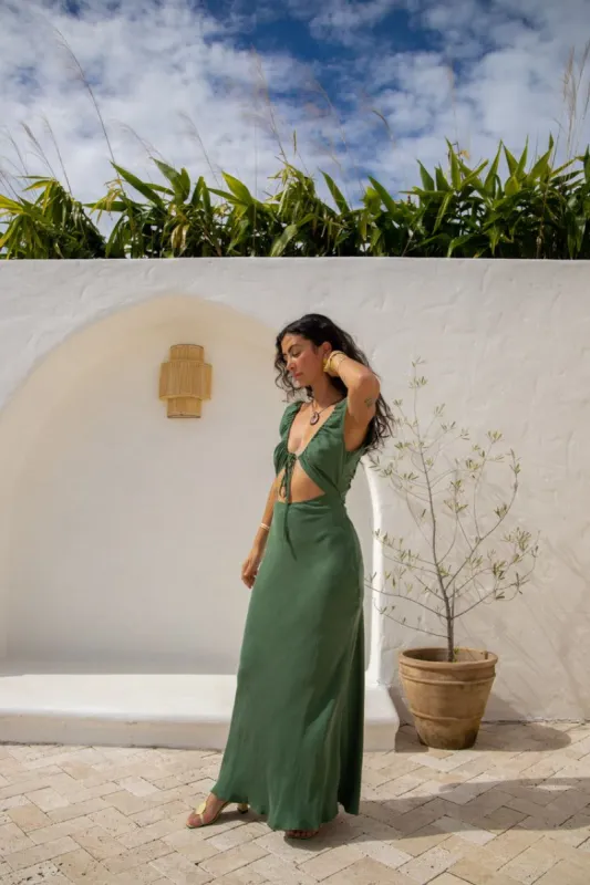 VRG GRL After Dark Bias Cut Maxi Dress // Forest sold by Verge Girl