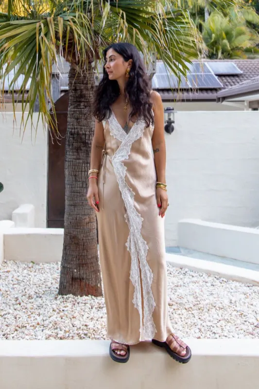 VRG GRL Desert Riviera Wrap Maxi Dress // Taupe sold by Verge Girl
