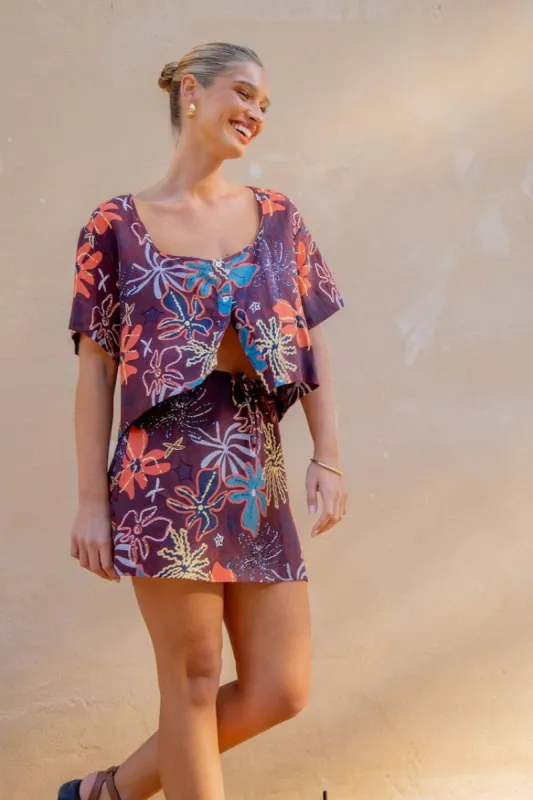 Byzance Linen Smock Top Exotica sold by Verge Girl