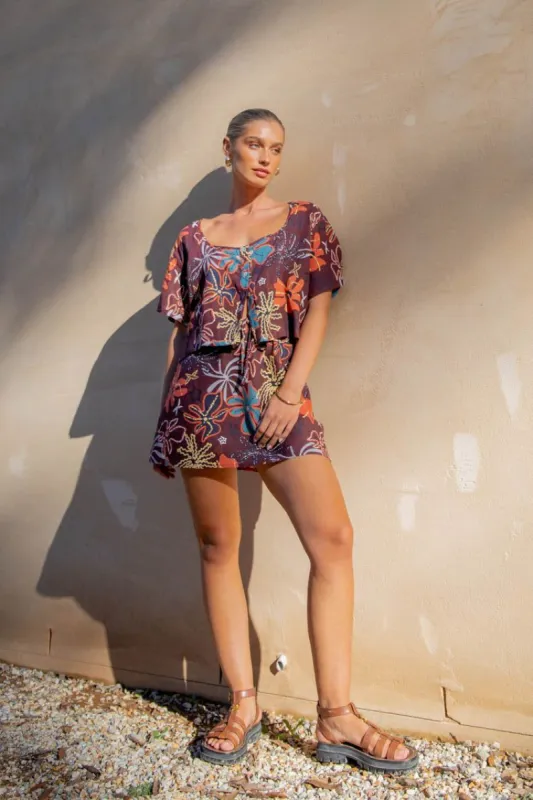 The Way To San Jose Bias Cut Linen Mini Skirt Exotica sold by Verge Girl