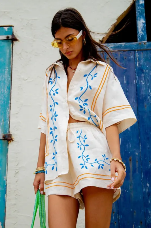 VRG GRL Sunsets In Capri Linen Shorts // Natural sold by Verge Girl