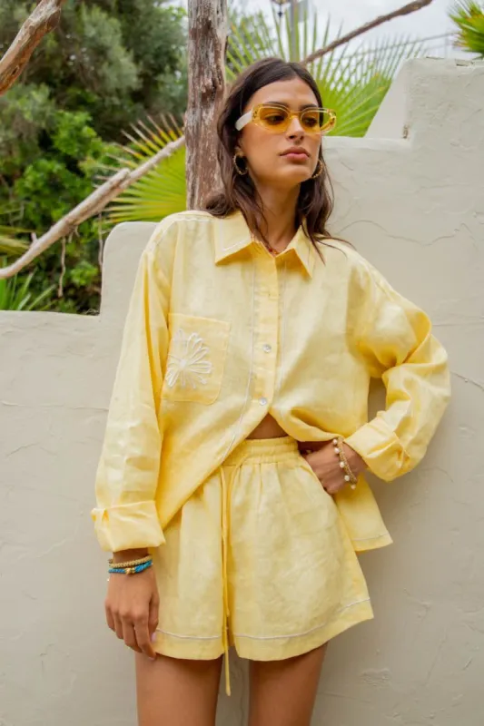 VRG GRL La Concha Linen Shorts // Yellow sold by Verge Girl